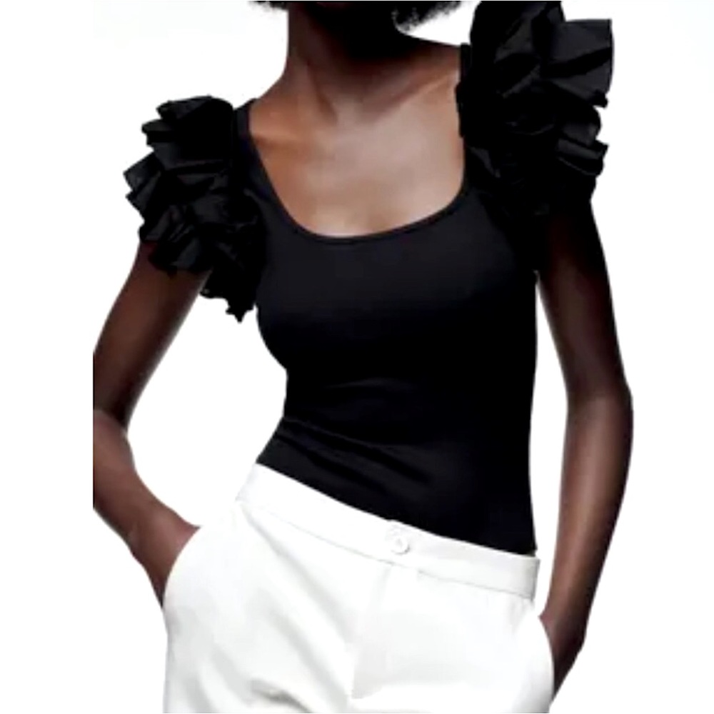 Zara Ribbed Ruffled Bodysuit